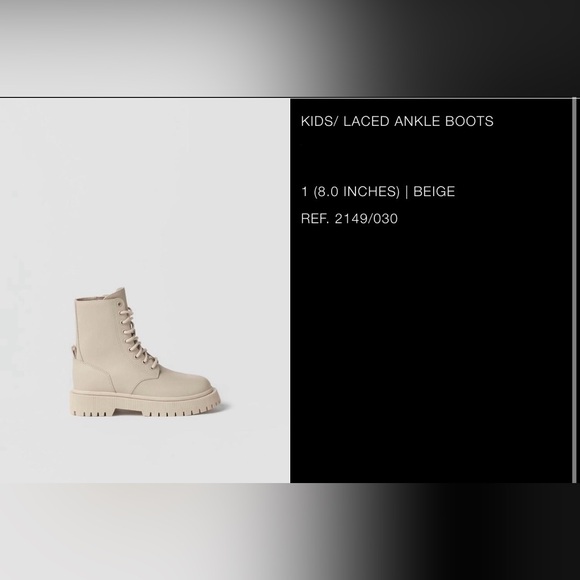 ZARA - KIDS BEIGE LACED ANKLE BOOTS - SIZE 1 - Picture 2 of 11
